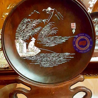 Đĩa khảm ngư dân câu cá