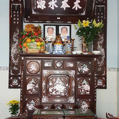 Bộ đồ thờ gỗ trắc khảm ốc