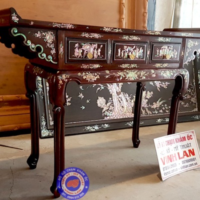 Bàn Quan Công gỗ trắc khảm ốc đỏ tinh xảo