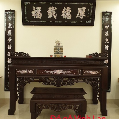 Bộ bàn thờ + hoành phi câu đối khảm ốc tinh sảo 