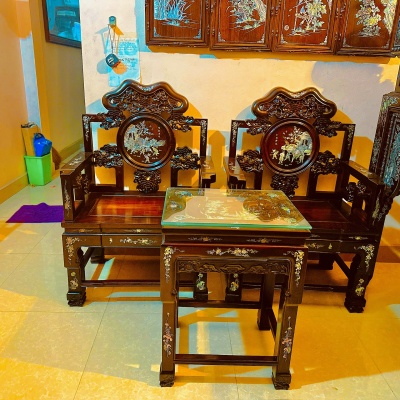 Bộ ghế Trung Đường 3 món gỗ trắc khảm tích 