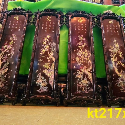 Bộ tranh tứ quý gỗ cẩm khảm ốc đỏ