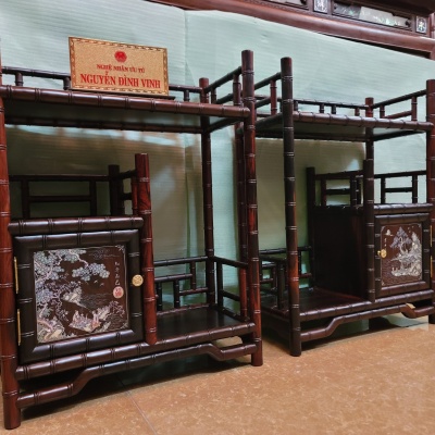 Kệ trà gỗ trắc khảm ốc tích 
