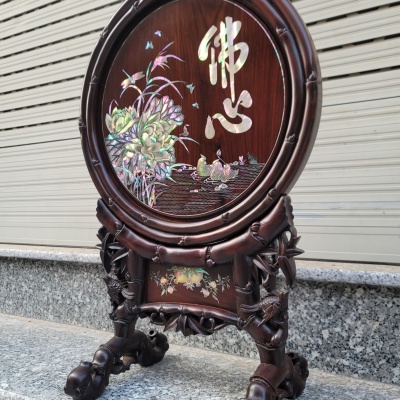Đĩa gỗ trắc khảm ốc 