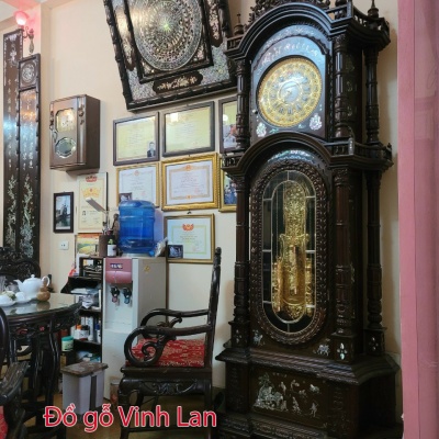 Đồng hồ quả lắc gỗ gụ mật khảm ốc máy cơ Đức