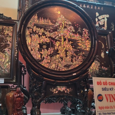 đĩa gỗ trắc khảm ốc tích bách nhi đồ