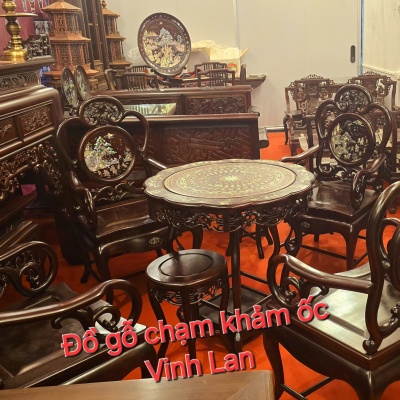 Bộ bàn ghế guột rơi gỗ tắc ta khảm ốc 