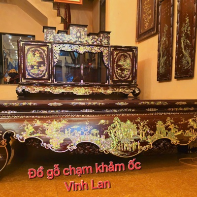 Bộ sập tủ chè trắc ta khảm ốc vàng chanh đỏ lửa 