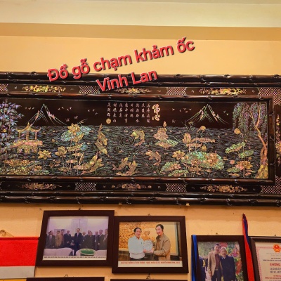Tranh gỗ trắc khảm ốc tích CỬU NGƯ QUẦN  HỘI 