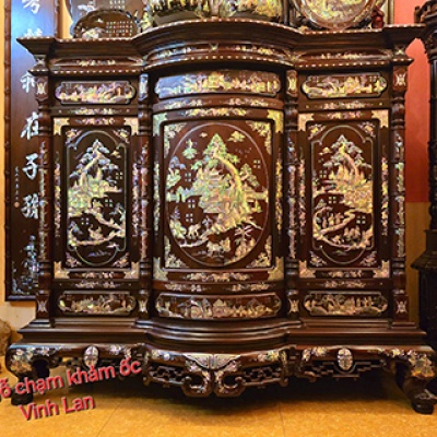 Tủ thờ gỗ trắc khảm ốc đỏ